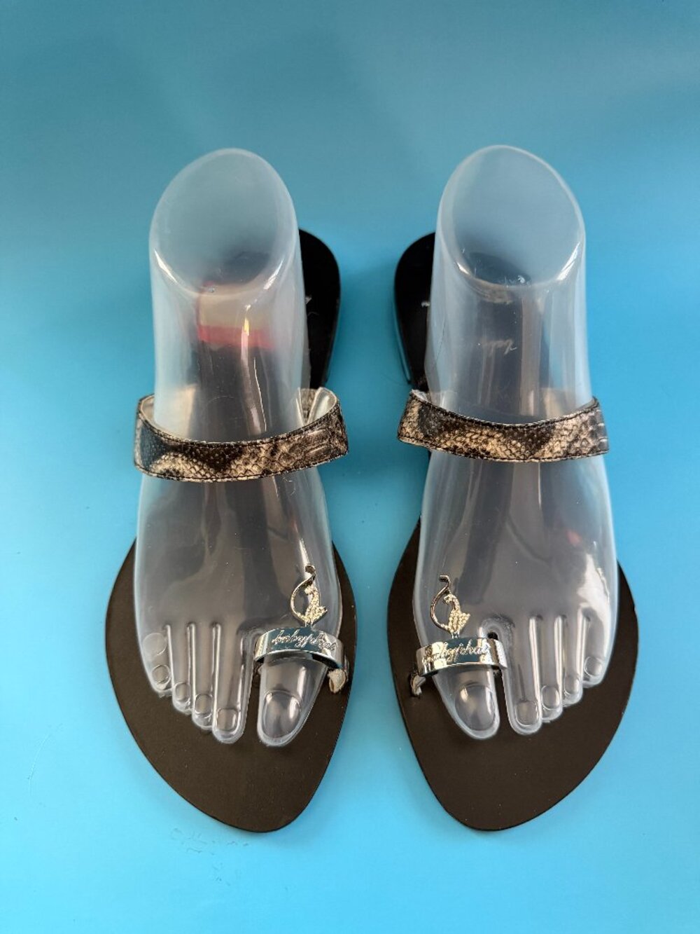 Baby Phat Snake Print Toe Ring Sandals Sz 9 Silver Cat Logo Y2K NEW